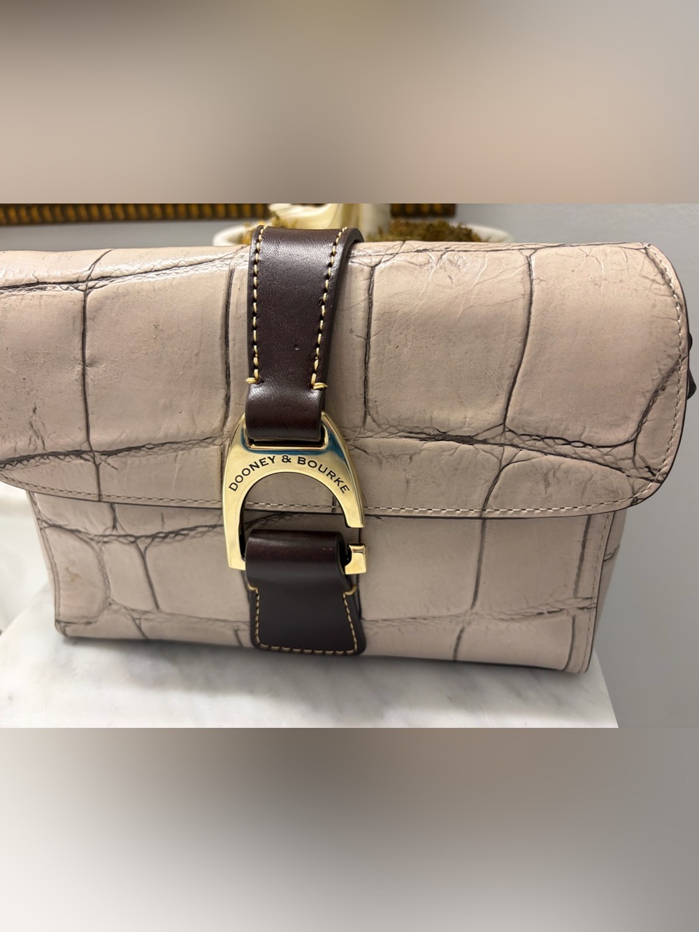 Dooney & Bourke Emerson Kyra Beige Croc-Embossed Crossbody - Picture 1 of 14